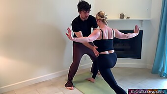 Stepson Assists Stepmom In Yoga And Stretches Her Ample Natural Breasts