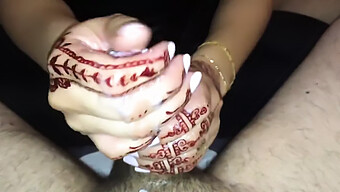 French Arab Babe Enjoys Giving Massive Handjobs Until She Receives A Cumshot..