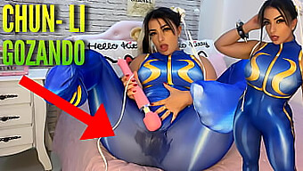 Seductive Cosplay Babe As Chun Li From Street Fighter Pleasures Herself With A Hachi Vibrator, Resulting In Wet Panties And Culona