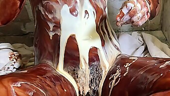 Naked And Hairy: Chocolate Babe Gets Creamed In Kitchen