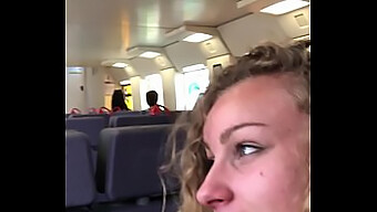 Angel Emily gives a public blowjob on the train and swallows cum in reality video