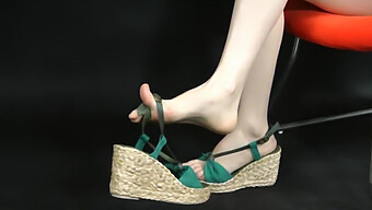 Get A Close-Up View Of Asian Feet In Wedge Espadrilles