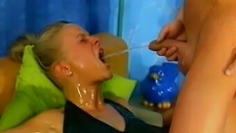 A steamy scene from a 1990s orgy featuring piss and handjobs