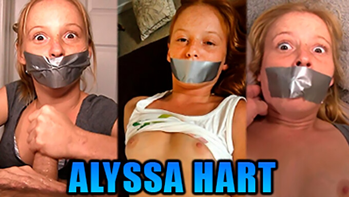 Rödhåriga Alyssa Hart bunden och tystad med gaffatejp i tre fetischistiska videor