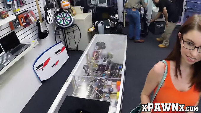 A stunning woman with a perfect butt surrenders to a well-endowed pawn shop owner