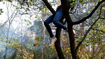 A Young Woman Indulges In Self-Pleasure On A Tree - Lesbian Fetish