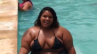 Voluptuous Black Amateur With Big Natural Tits In A Pool